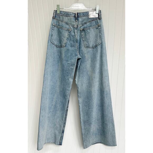 rag & bone Sophie Wide Leg Two Tone High Rise Rigid Jeans Raw Hem 27 - Picture 10 of 11